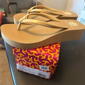 Tory Burch Khaki Wedge Sandals